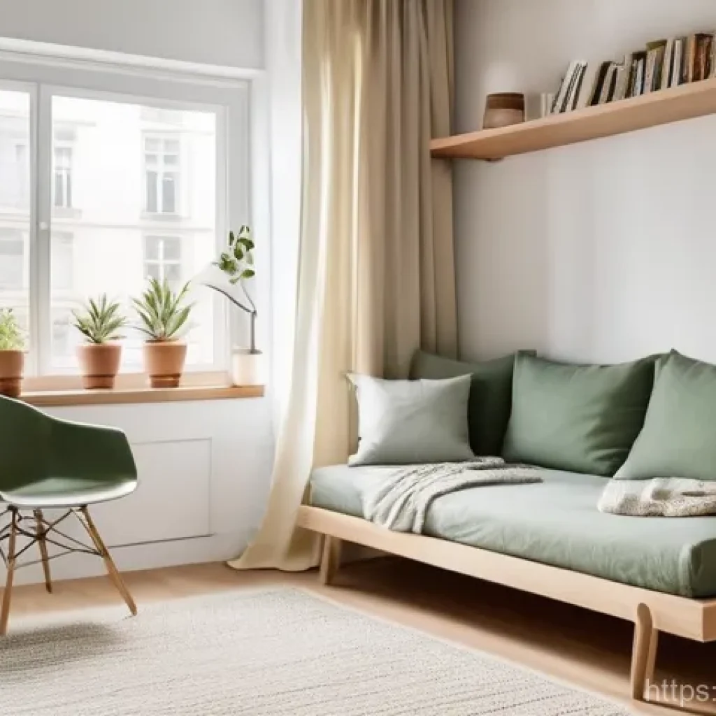 자취방 인테리어 기본 가이드 - A cozy and highly functional small studio apartment, brightly lit by natural light streaming through...