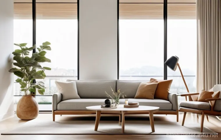 미니멀리즘 인테리어 스타일 - **"Hyper Analogue" Living Space:**
A sophisticated living room designed with "Hyper Analogue" mi...